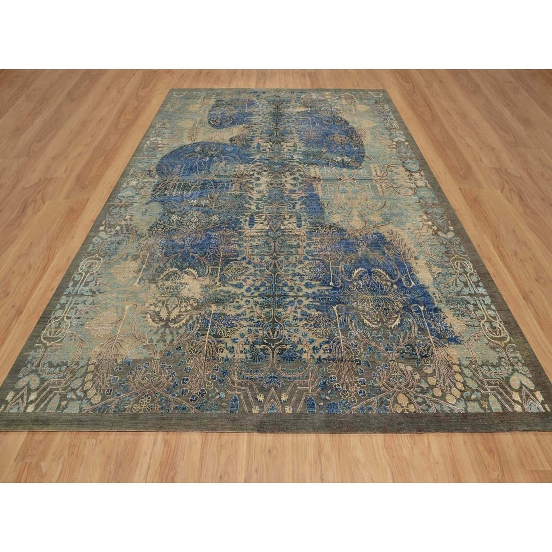 Brown Wool and Silk Erased Persian Sarouk Design Hand Knotted Rug - 2