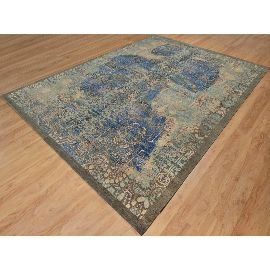 Brown Wool and Silk Erased Persian Sarouk Design Hand Knotted Rug - 3