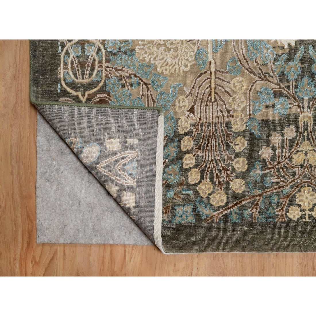 Brown Wool and Silk Erased Persian Sarouk Design Hand Knotted Rug - 4