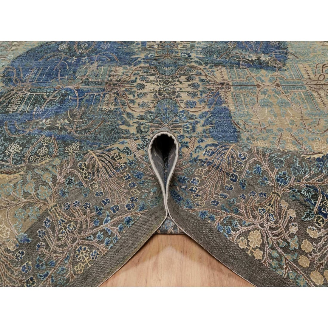 Brown Wool and Silk Erased Persian Sarouk Design Hand Knotted Rug - 5