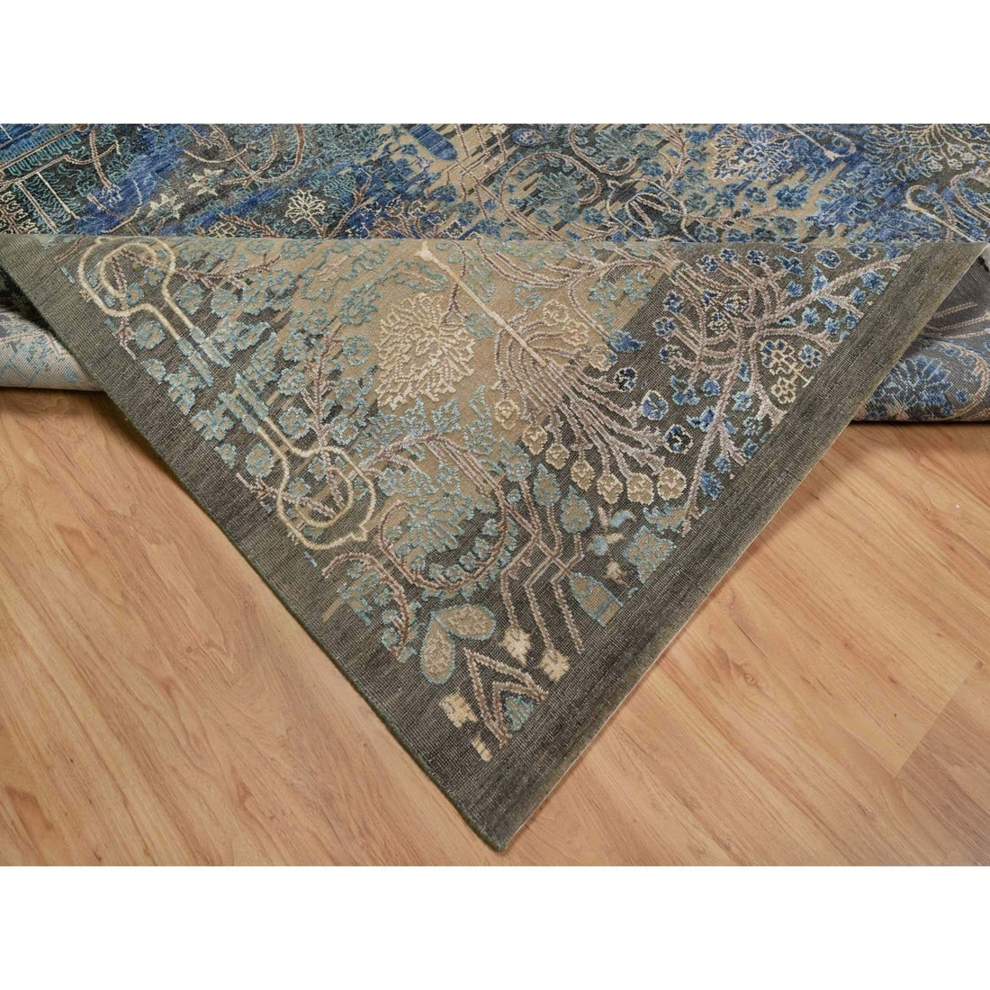 Brown Wool and Silk Erased Persian Sarouk Design Hand Knotted Rug - 6
