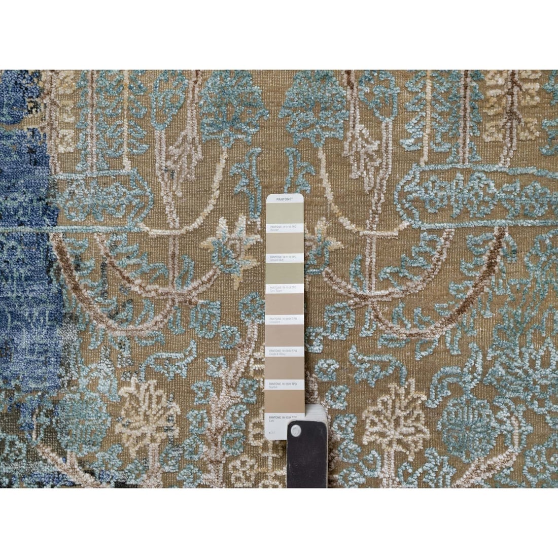 Brown Wool and Silk Erased Persian Sarouk Design Hand Knotted Rug - 7