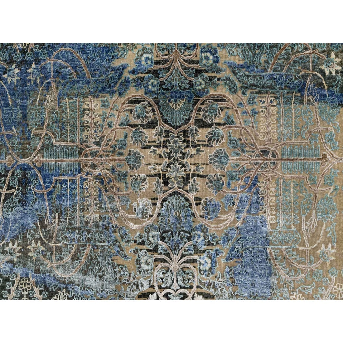Brown Wool and Silk Erased Persian Sarouk Design Hand Knotted Rug - 8