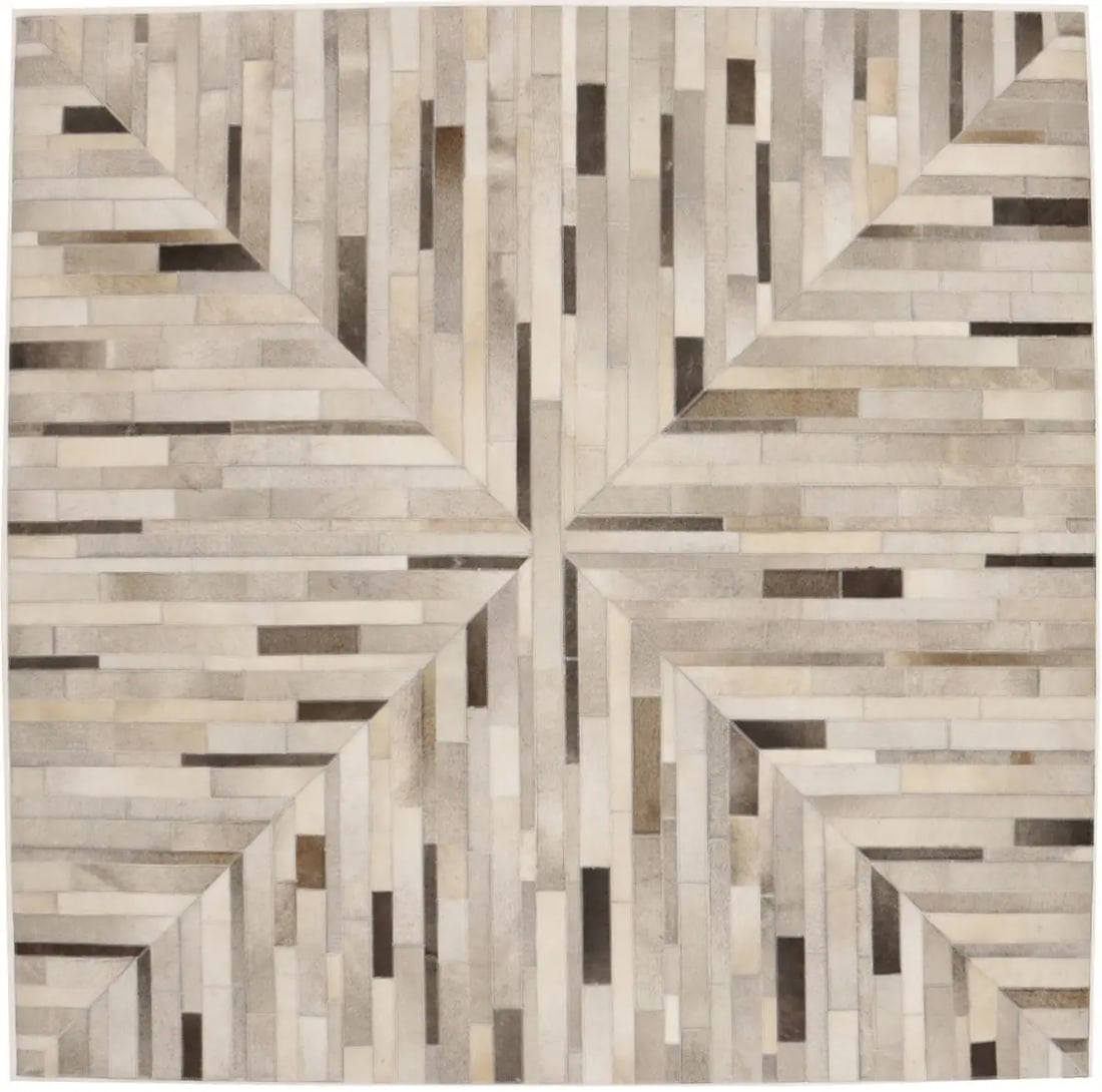 Gray Cowhide 6X6 Modern Leather Square Rug: Title: Gray Cowhide 6X6 Modern Leather Square Rug Description:Cowhide Hand-Crafted Geometric 6X6 Modern Leather Square Rug Contemporary Carpet Date/Period: Materials:Leather Dimension:6'0 X 6'0 Ft