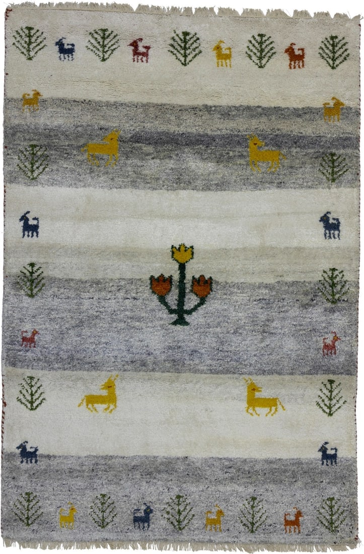 Cream Gray Pictorial Tribal 4X6 Indo-Gabbeh Oriental Rug (1 of 19)