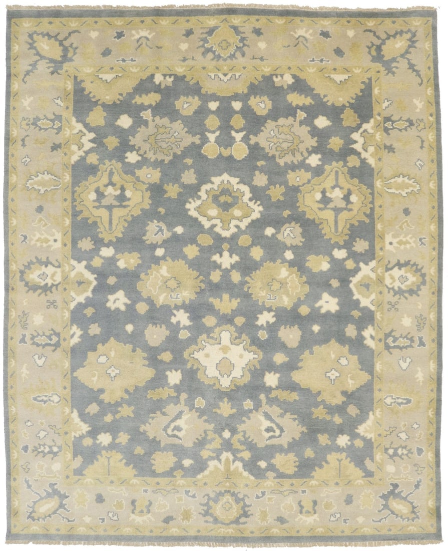 Gray Floral 8X10 Oushak Chobi Oriental Rug: Title: Gray Floral 8X10 Oushak Chobi Oriental Rug Description:Handmade 8X10 gray oriental rug made with natural dyes (fine wool pile and cotton foundation), superior knot count, and appealing ancient