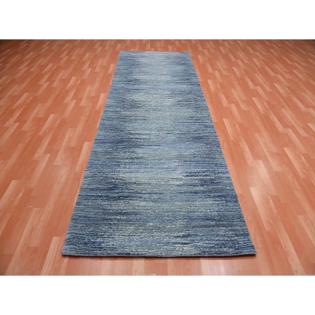 Hand Knotted Ombre Design Pure Wool Only Blue Oriental Runner Rug - 2