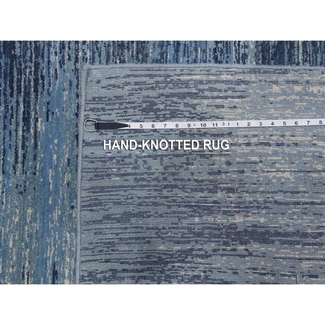 Hand Knotted Ombre Design Pure Wool Only Blue Oriental Runner Rug - 7