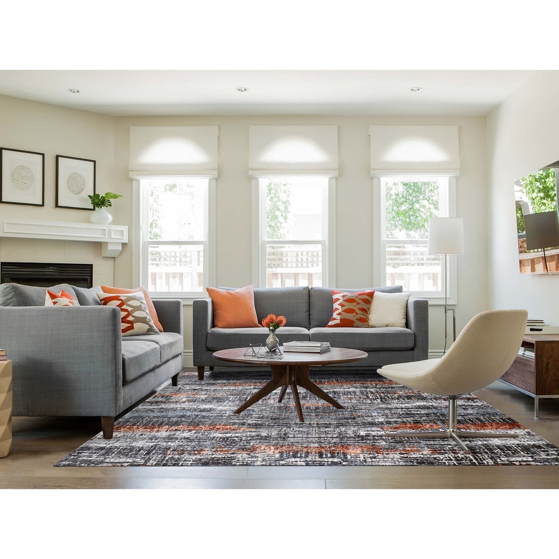 Deep Space Gray, Natural Wool Hand Knotted, Abstract Design Rug - 2