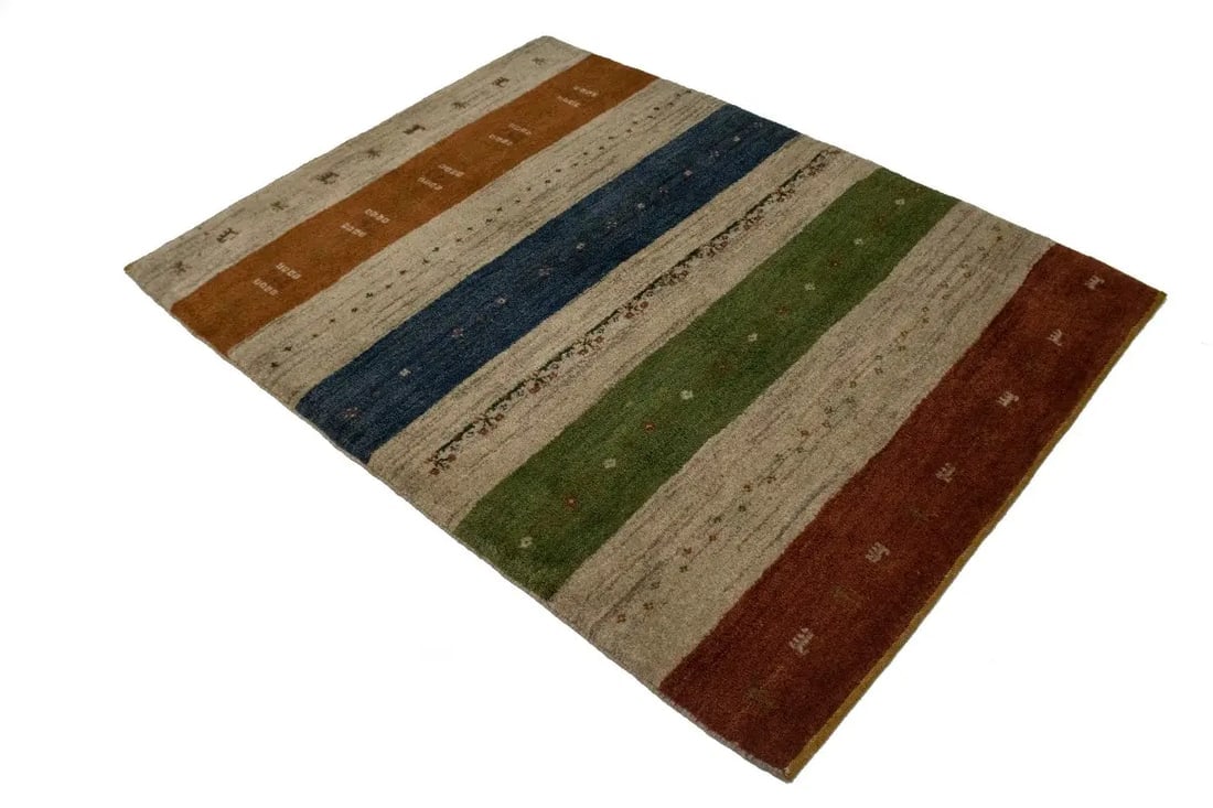 Multicolored Stripes 4X5 Gabbeh Persian Rug - 11