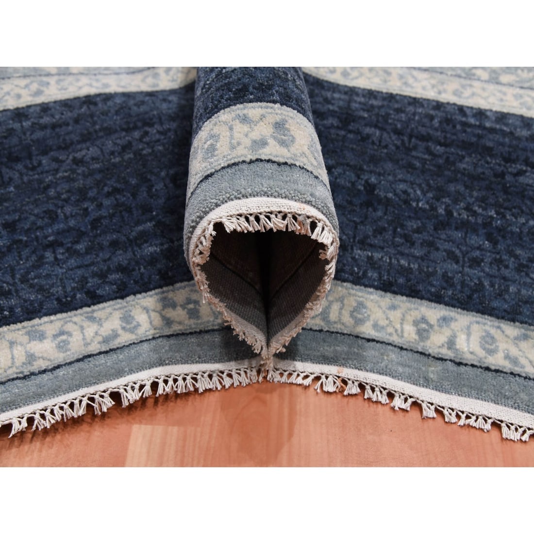 Blue, Modern Design, Pure Wool Hand Knotted Oversized Oriental Rug - 6