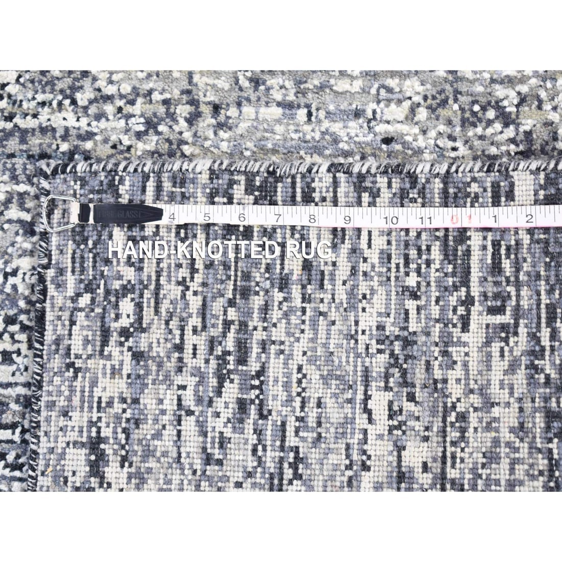Black Pure Silk and Wool Modern Design Hand Knotted Mat Rug - 6