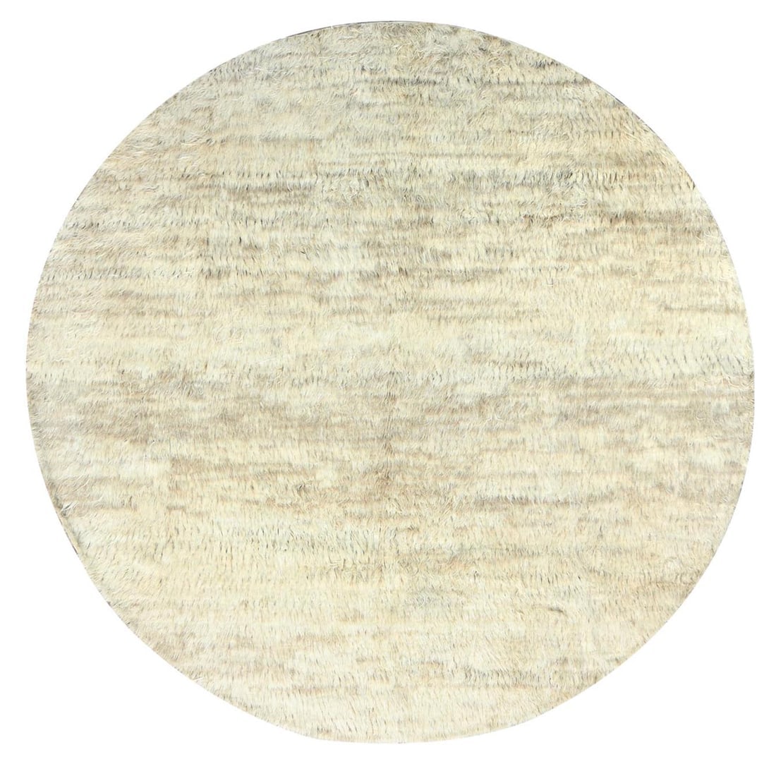 Beige, Shag Flokati Greek Style, Natural Wool Hand Knotted Round Rug (1 of 11)