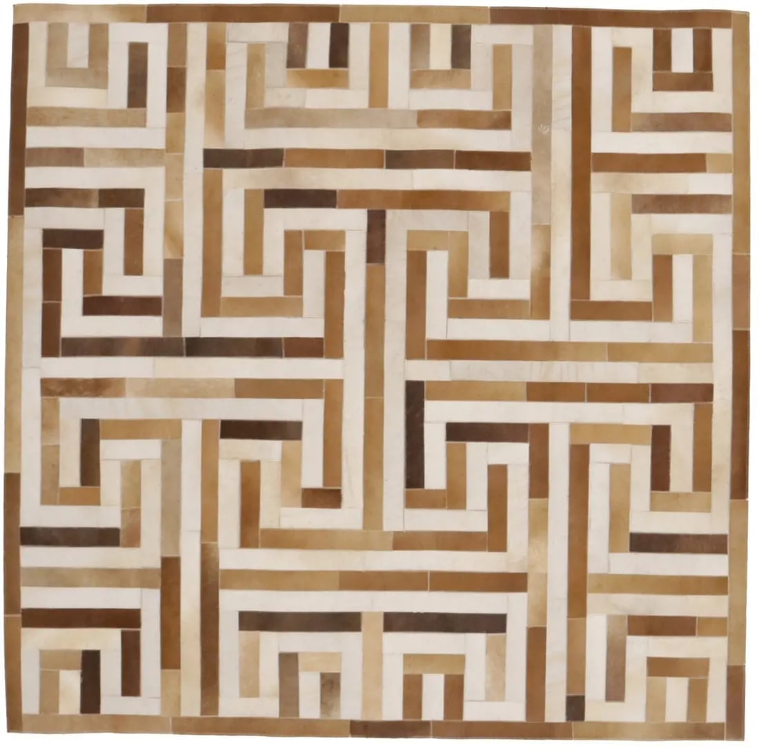 Brown Beige Cowhide 6X6 Modern Leather Square Rug: Title: Brown Beige Cowhide 6X6 Modern Leather Square Rug Description:Cowhide Contemporary Brown Beige 6X6 Modern Leather Square Rug Handcraft Carpet Date/Period: Materials:Leather Dimension:6'0 X 6'0