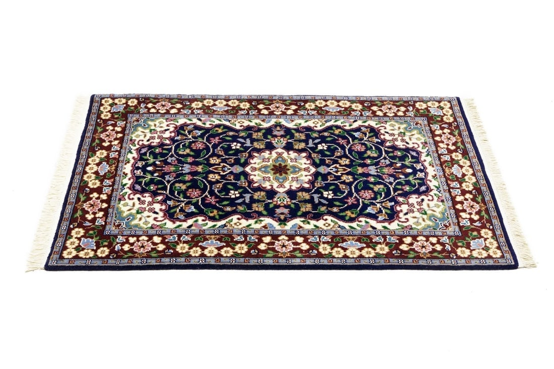 Navy and Maroon Floral 3X4 Kirman Oriental Rug - 7