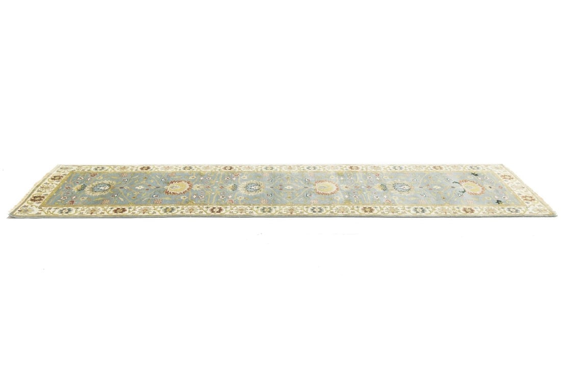 Blue-gray Floral Osh Chobi 3X13 Peshawar Oriental Runner Rug - 7