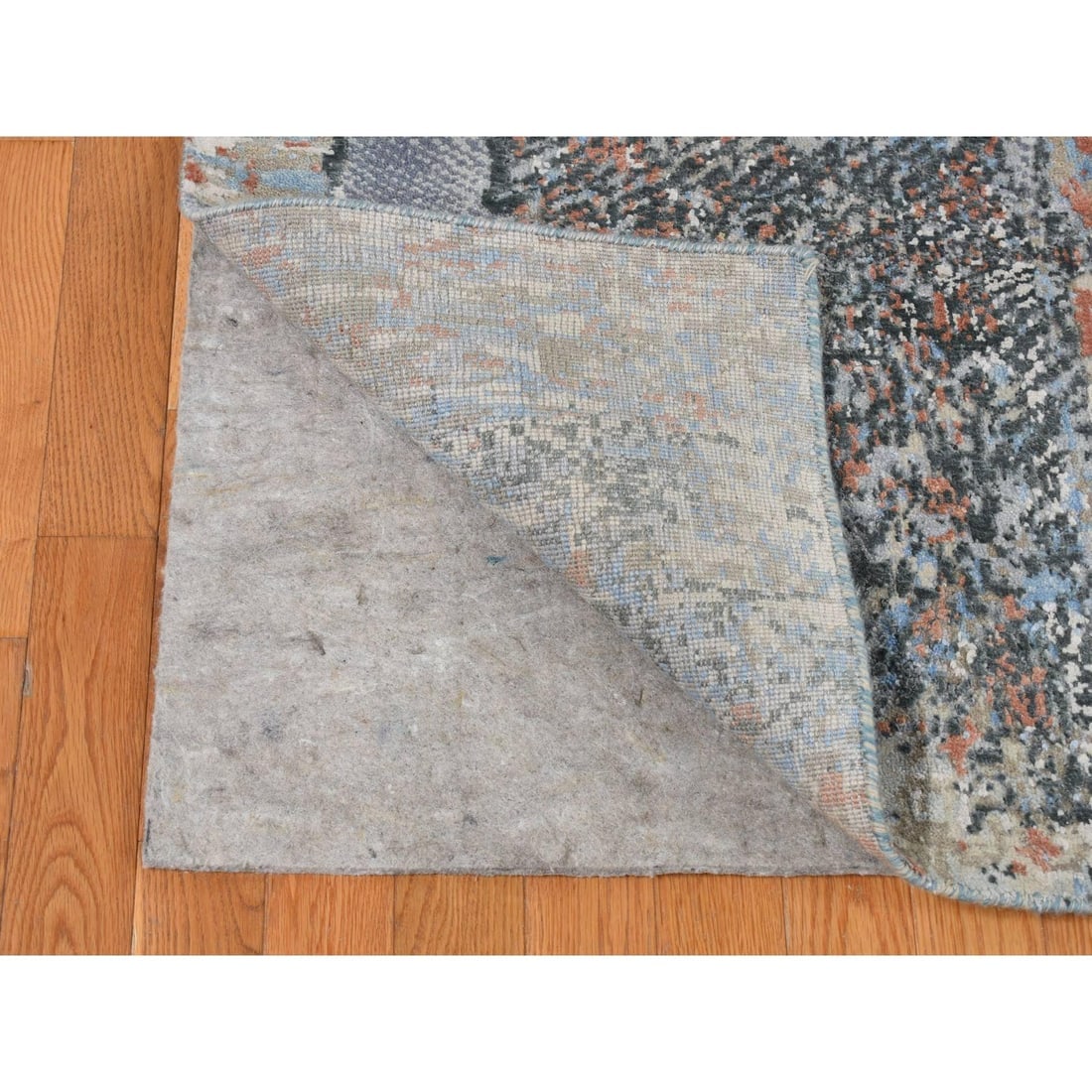 Ruddy Blue, Modern Brick Design, Hand Knotted, Wool and Silk Rug - 4