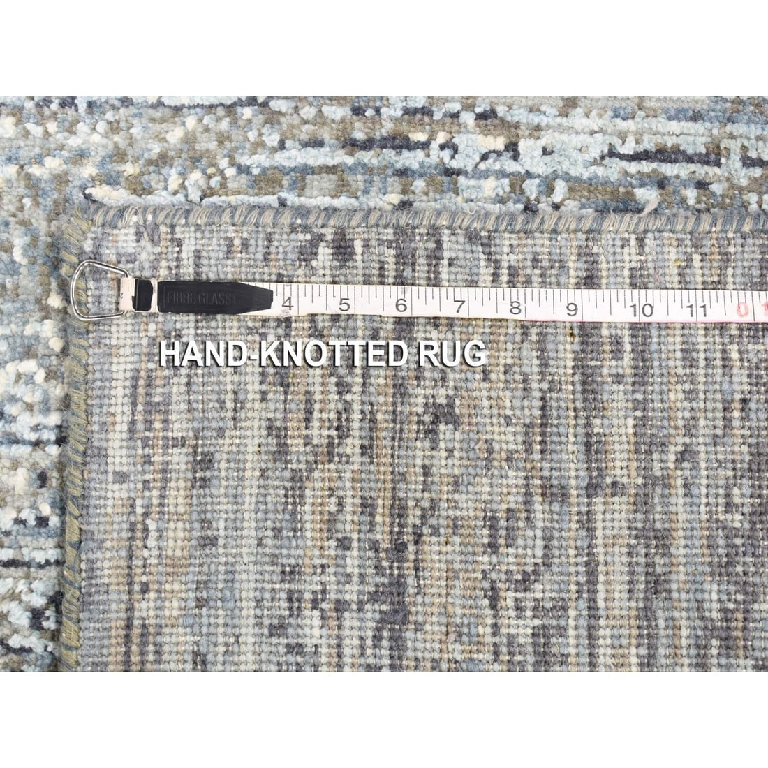 Horizontal Ombre Design Hand Knotted Denim Blue Wool and Pure Silk Rug - 9