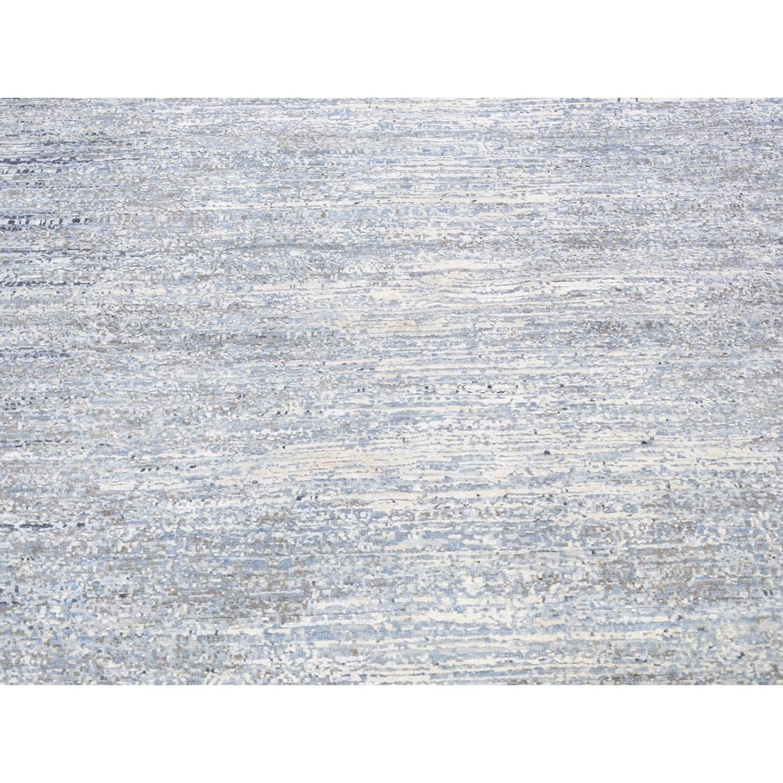 Horizontal Ombre Design Hand Knotted Denim Blue Wool and Pure Silk Rug - 7