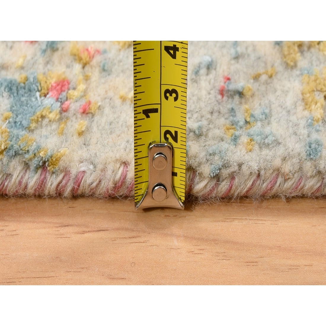 Hand Knotted Ivory Persian Design Wool and Pure Silk Runner Rug - 7