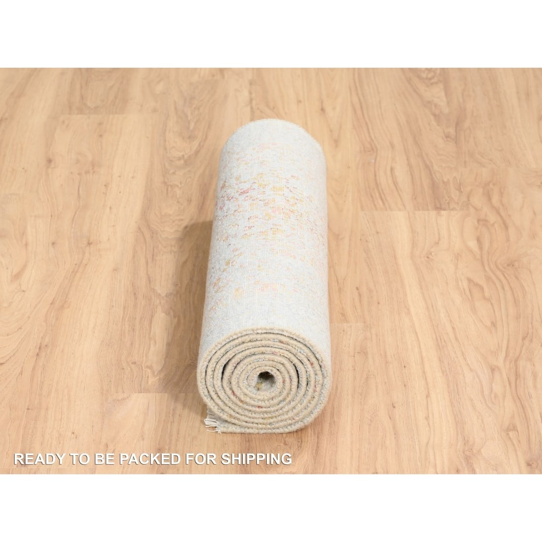 Hand Knotted Pink Persian Erased Design Wool and Pure Silk Runner Rug - 6