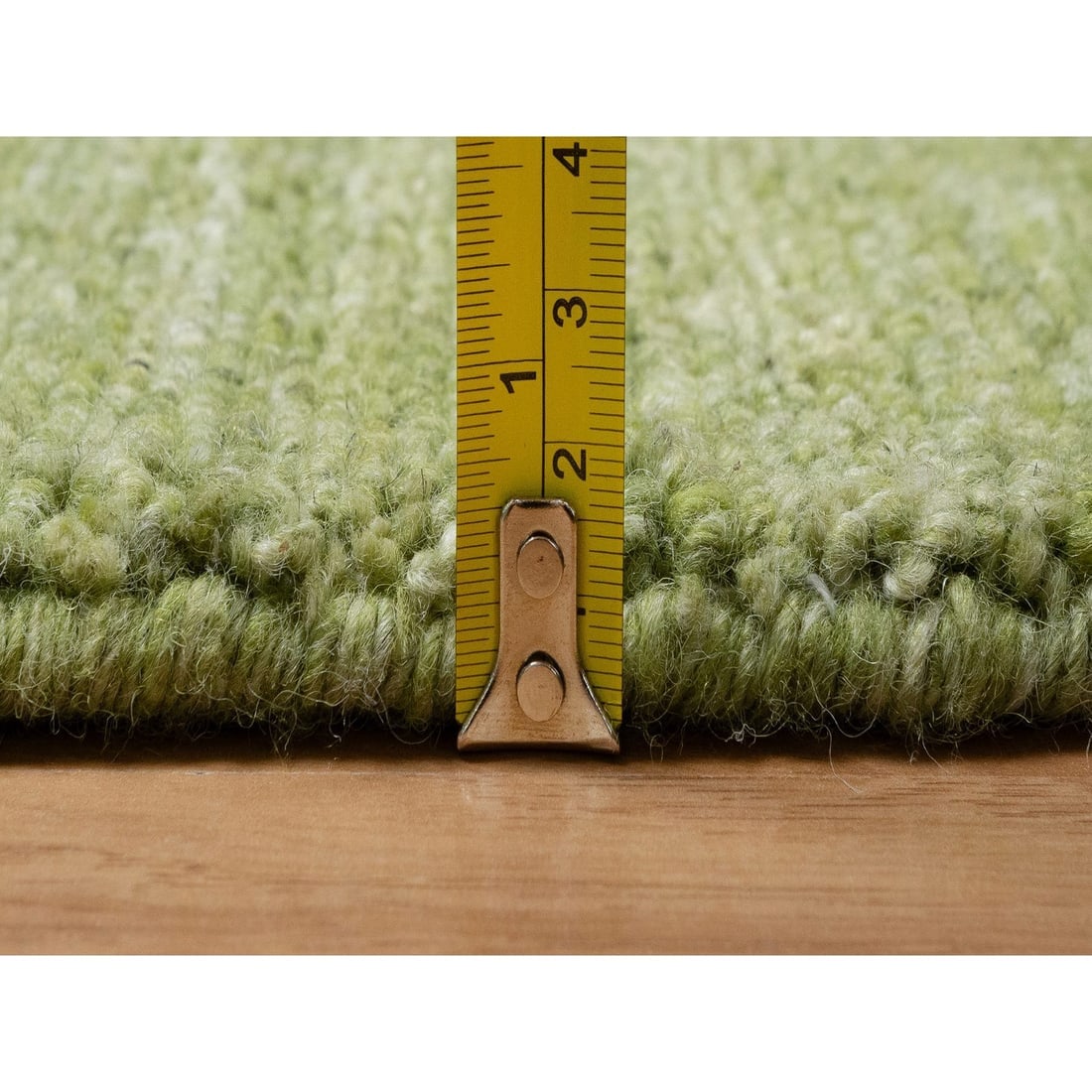 Green Plain Modern Striae Design Soft Pile Pure Wool Hand Loomed Rug - 7