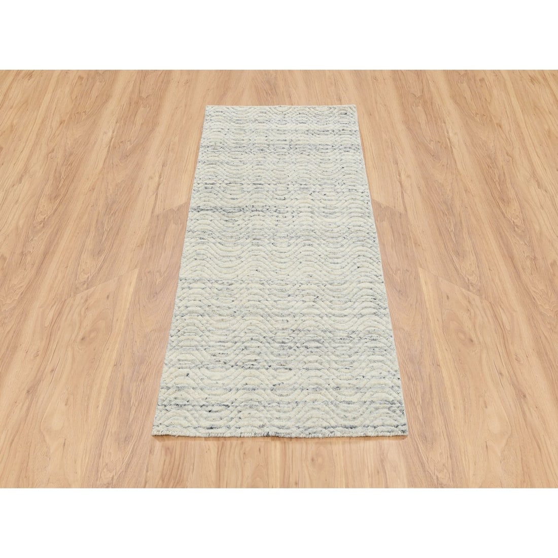 Beige, Hand Loomed Variegated Textured Modern Design, Wool, Runner Rug - 2
