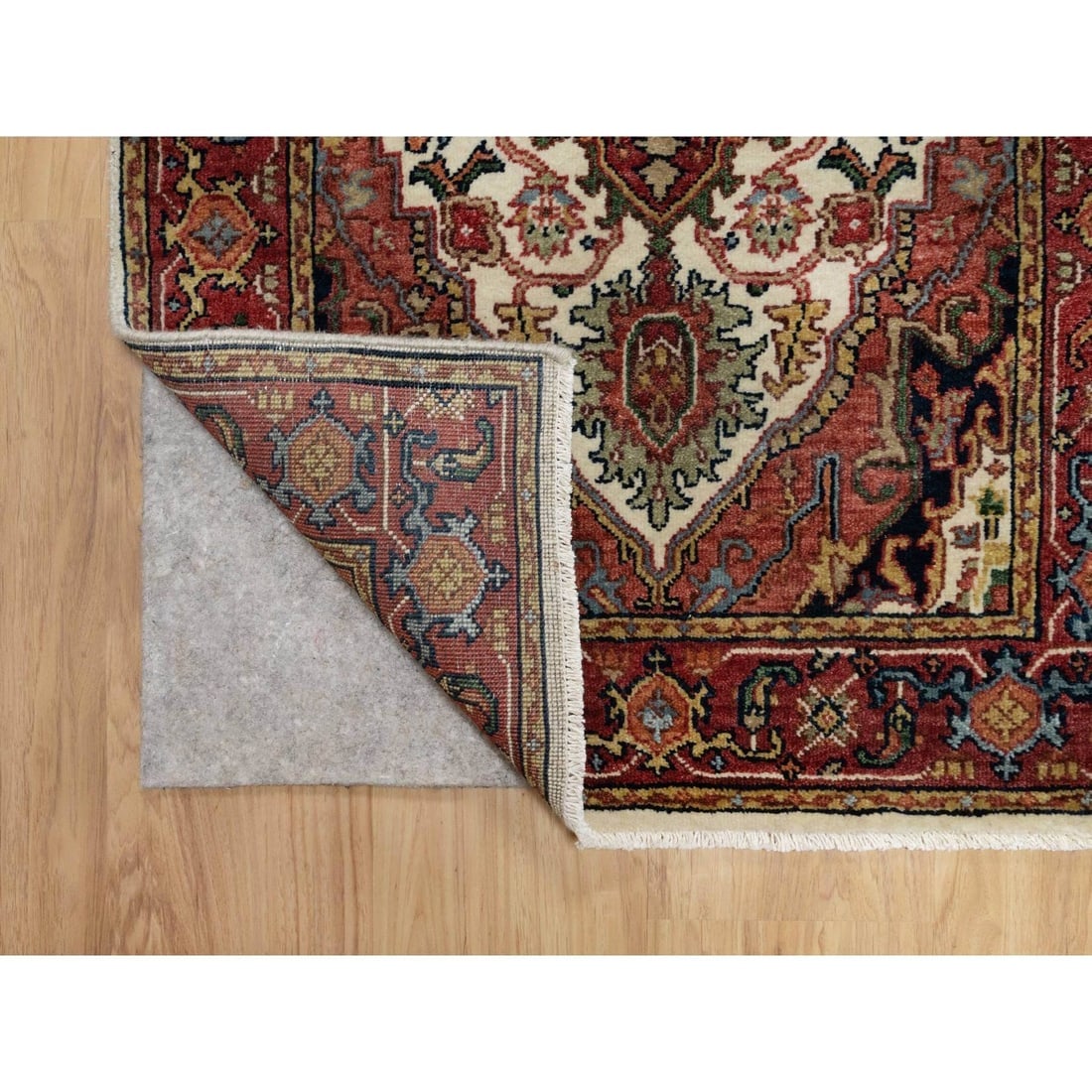 Ivory Wool Heris Re-Creation Large Motifs Hand Knotted XL Runner Rug - 3