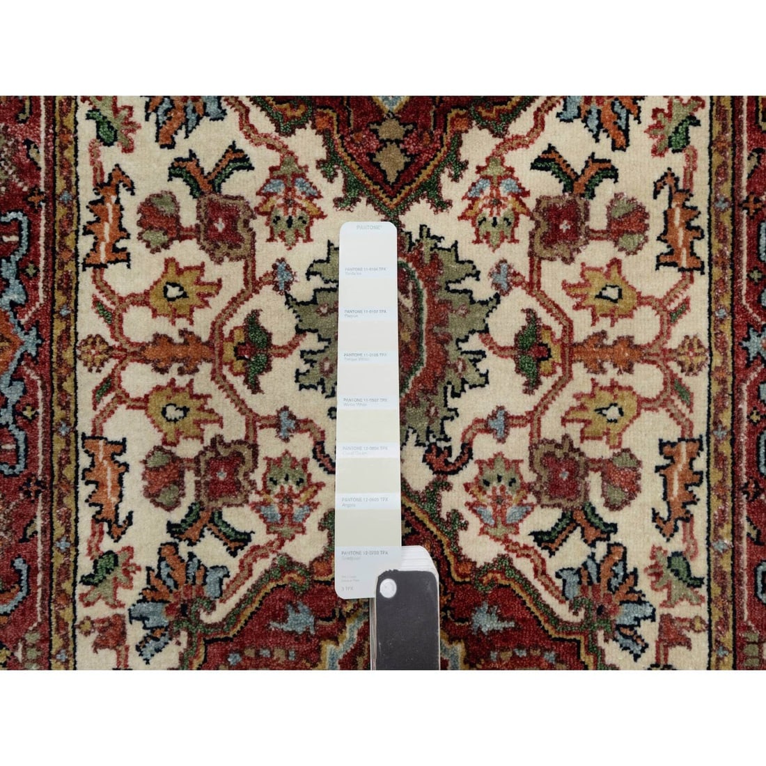 Ivory Wool Heris Re-Creation Large Motifs Hand Knotted XL Runner Rug - 4