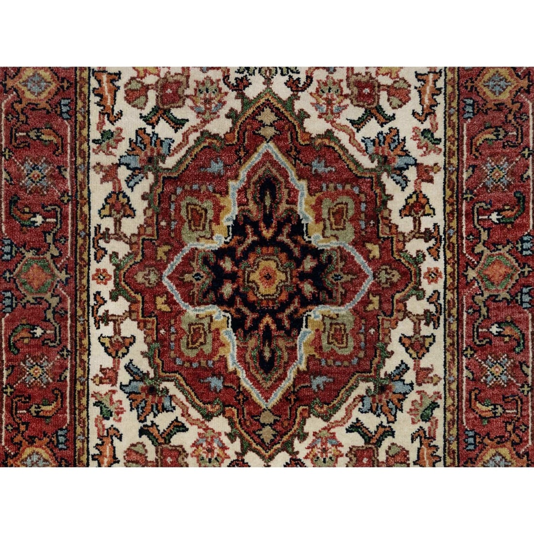 Ivory Wool Heris Re-Creation Large Motifs Hand Knotted XL Runner Rug - 5