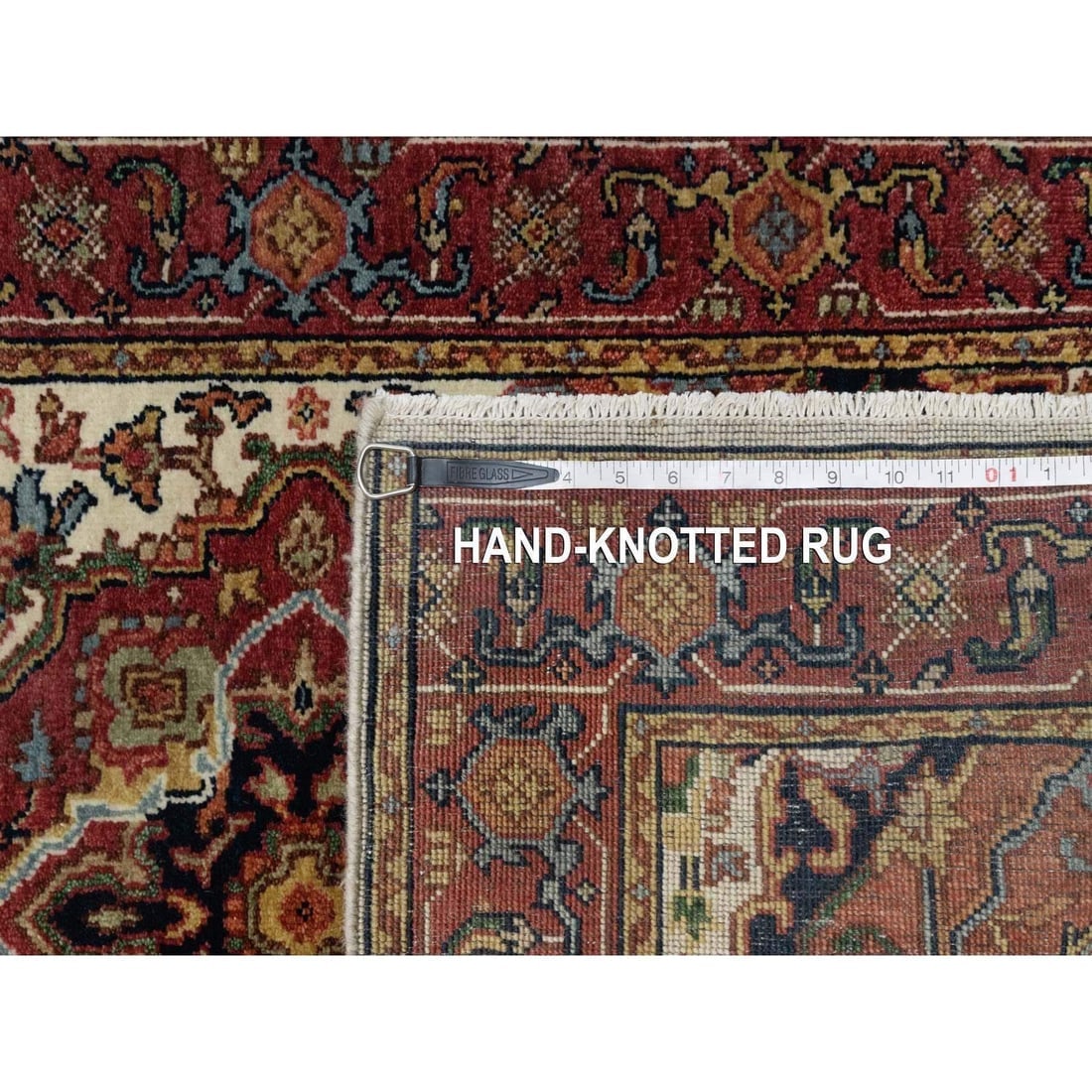 Ivory Wool Heris Re-Creation Large Motifs Hand Knotted XL Runner Rug - 8