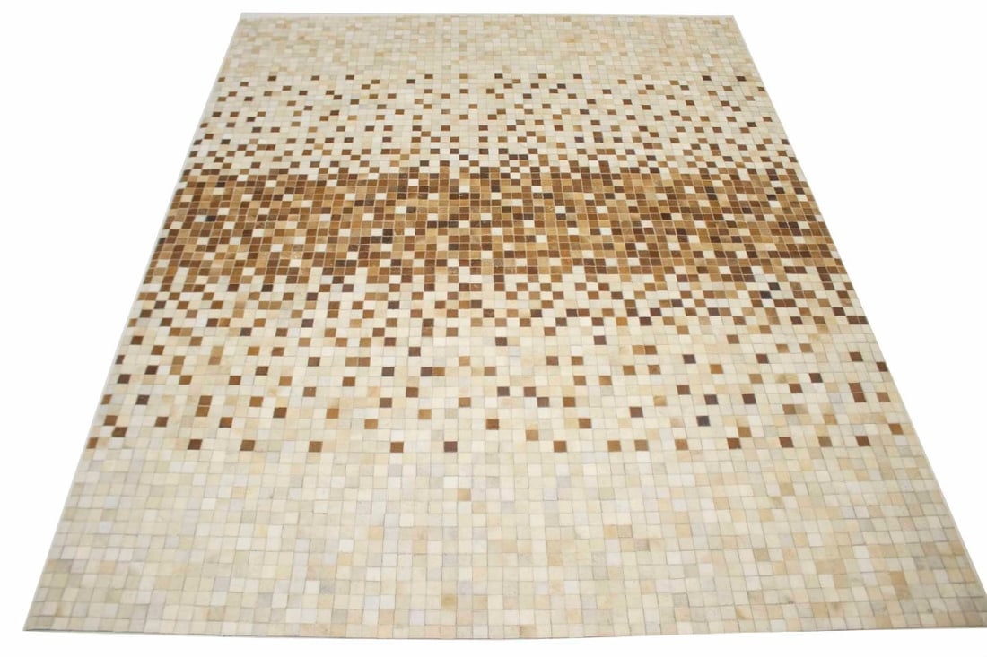 Beige Brown Cowhide 8X10 Modern Leather Rug - 3