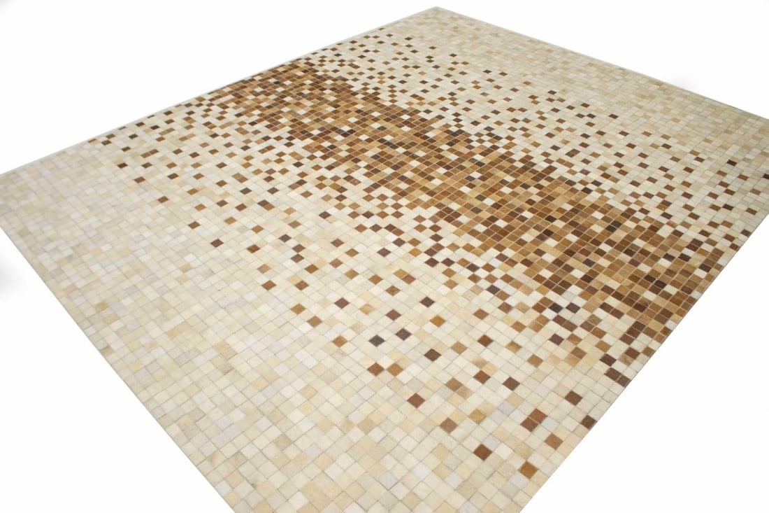 Beige Brown Cowhide 8X10 Modern Leather Rug - 4