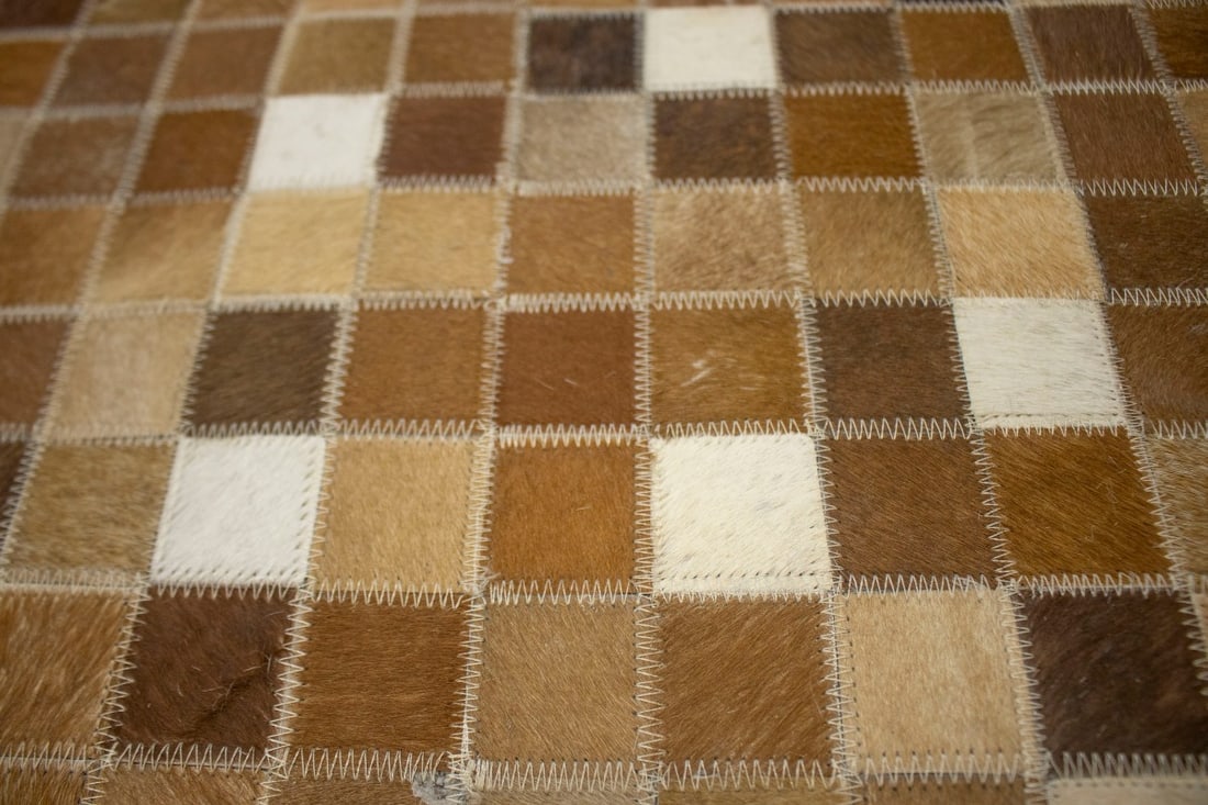 Beige Brown Cowhide 8X10 Modern Leather Rug - 7