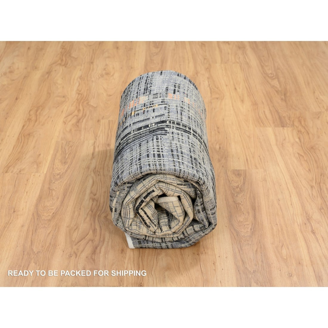 Black and Gray, Ghazni Wool and Silk Modern Design, Hand Knotted Rug - 9