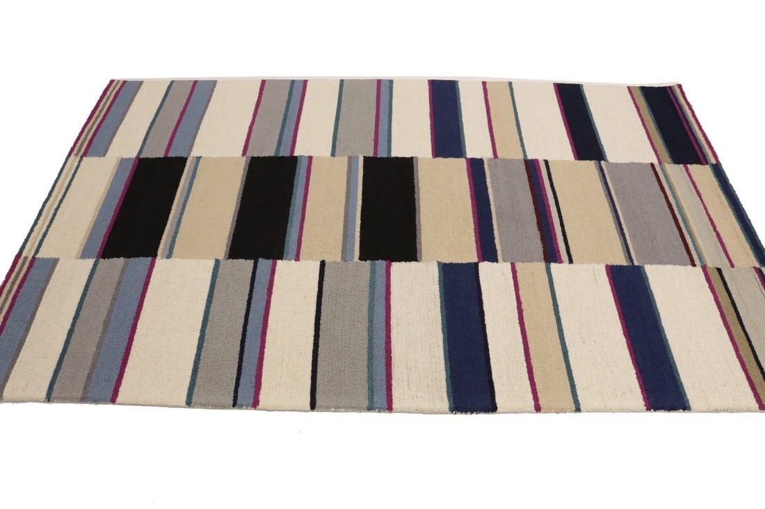 Multicolored Stripes 5X8 Hand-Tufted Modern Rug - 5