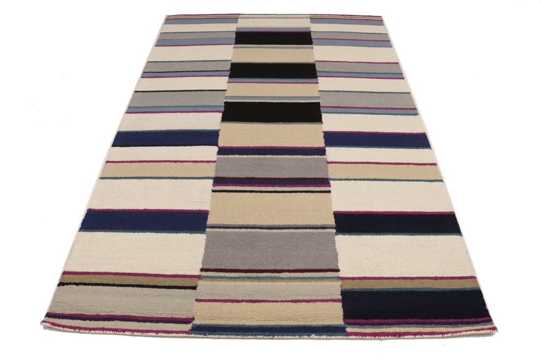 Multicolored Stripes 5X8 Hand-Tufted Modern Rug - 7