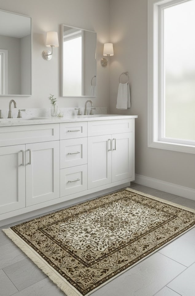 Cream Floral Kirman 3X4 Oriental Rug - 2