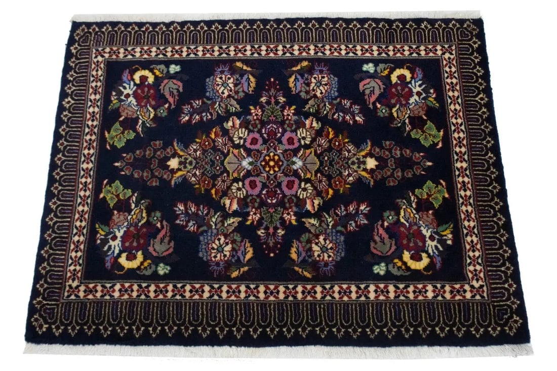 Navy Blue Classic Floral 2'6X3' Kashan Persian Rug - 2