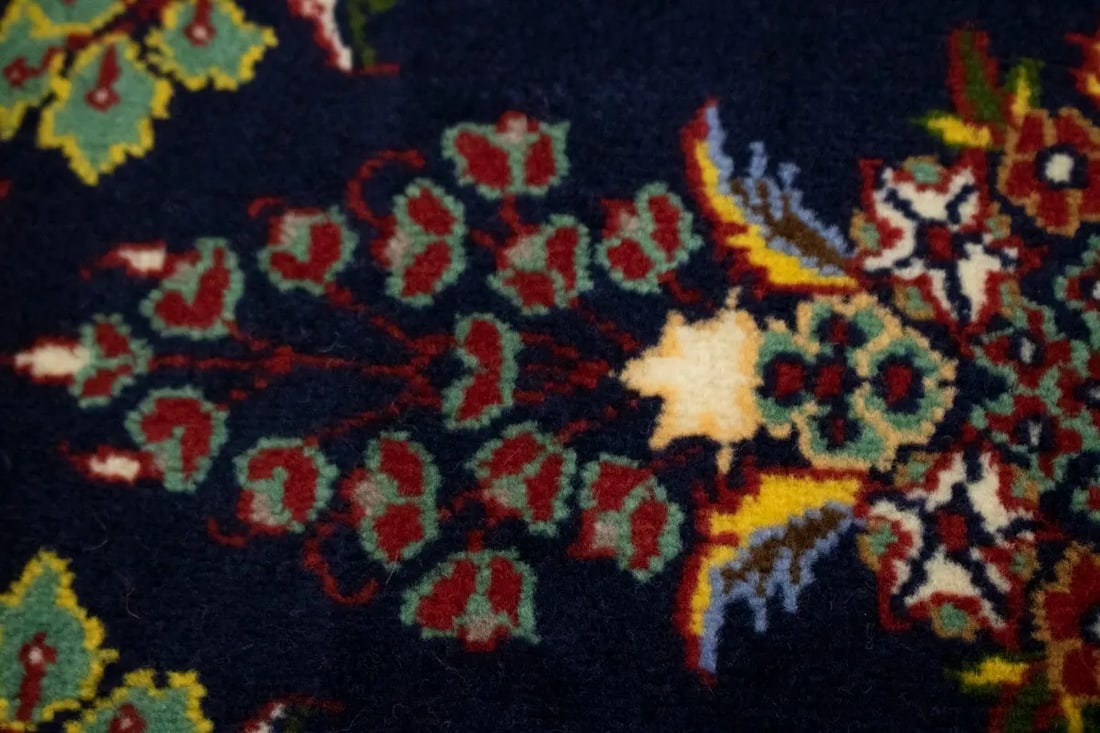 Navy Blue Classic Floral 2'6X3' Kashan Persian Rug - 7