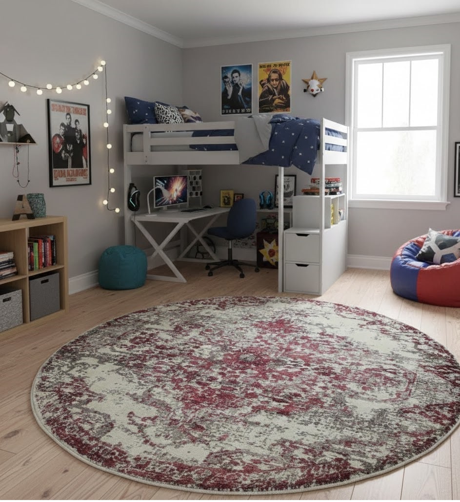 Distressed Floral Modern 6X6 Hand-Loomed Round Rug - 2