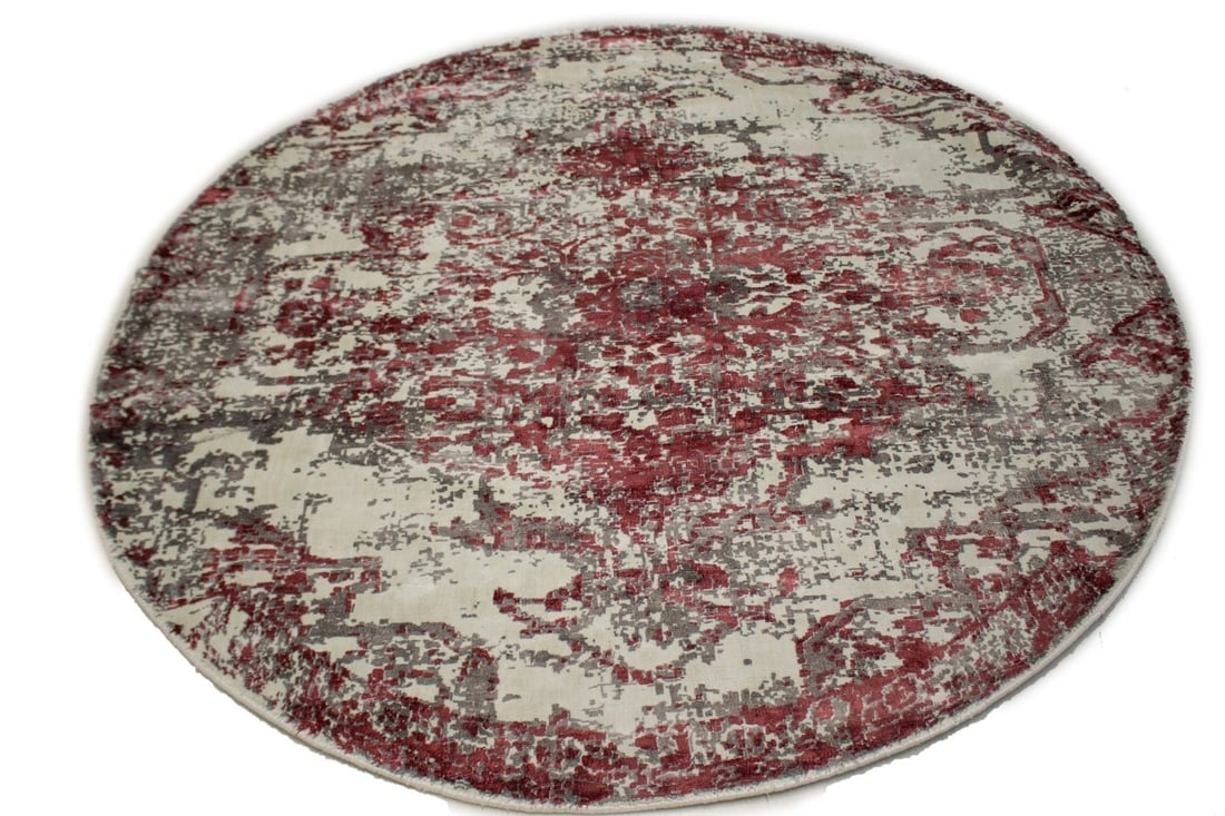Distressed Floral Modern 6X6 Hand-Loomed Round Rug - 3