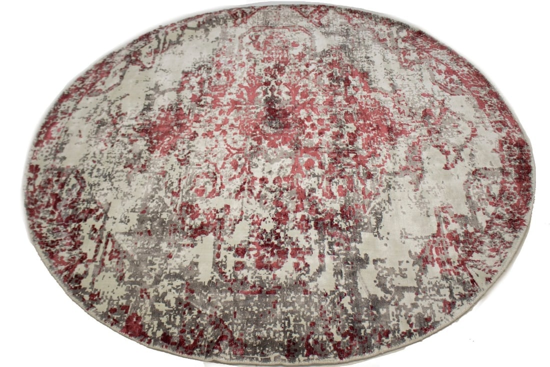 Distressed Floral Modern 6X6 Hand-Loomed Round Rug - 4