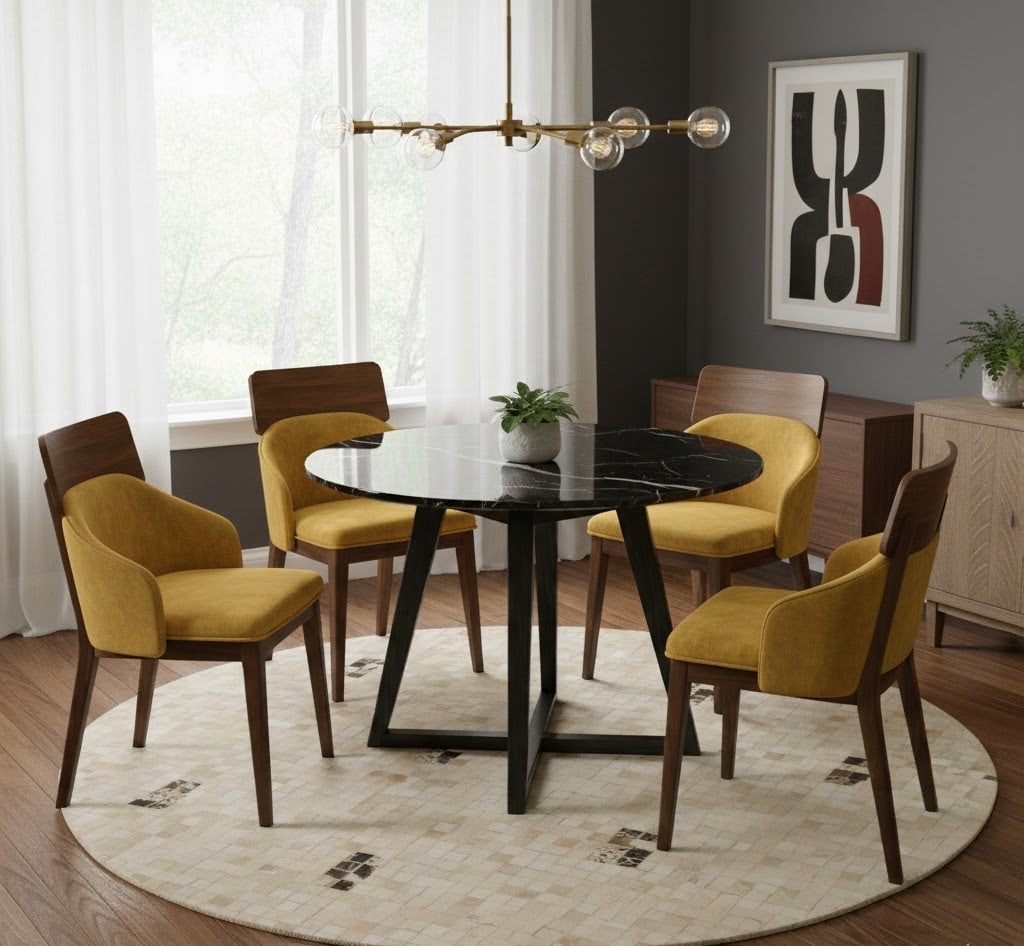 Multi Beige Brown Cowhide 6X6 Modern Leather Round Rug - 2