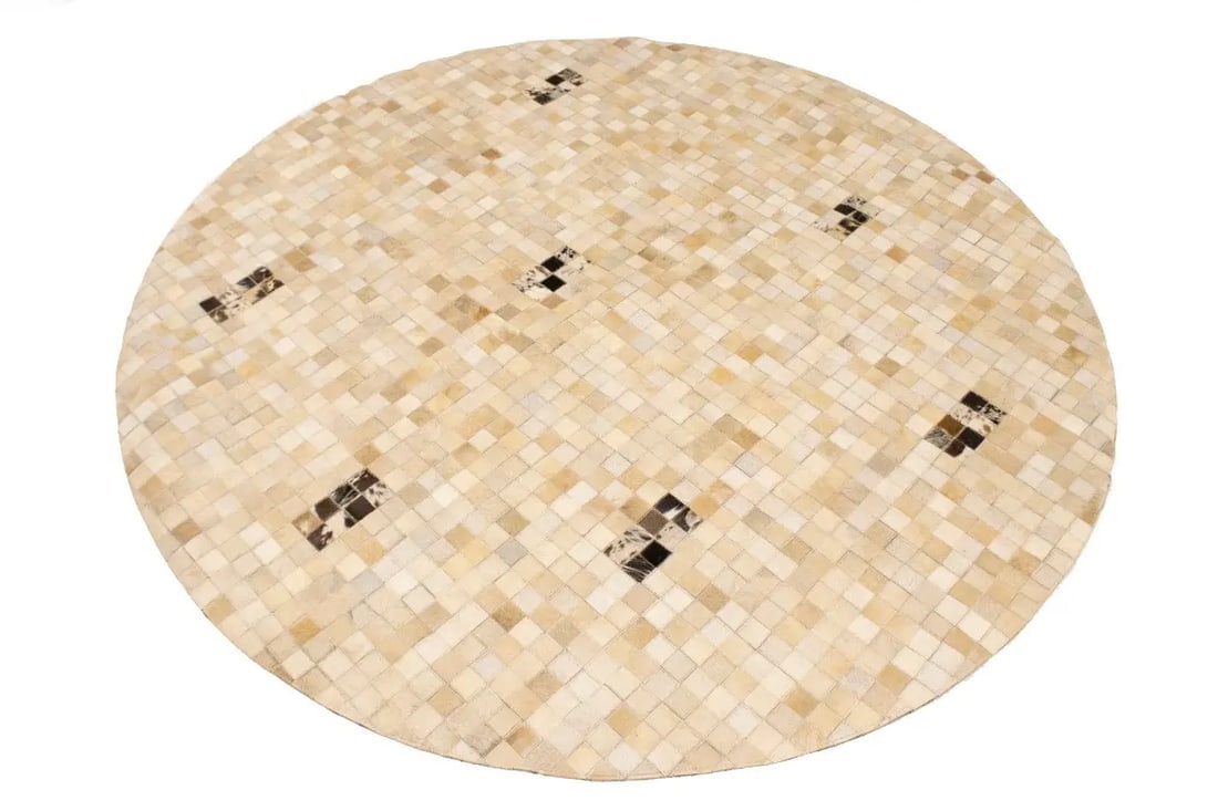 Multi Beige Brown Cowhide 6X6 Modern Leather Round Rug - 4