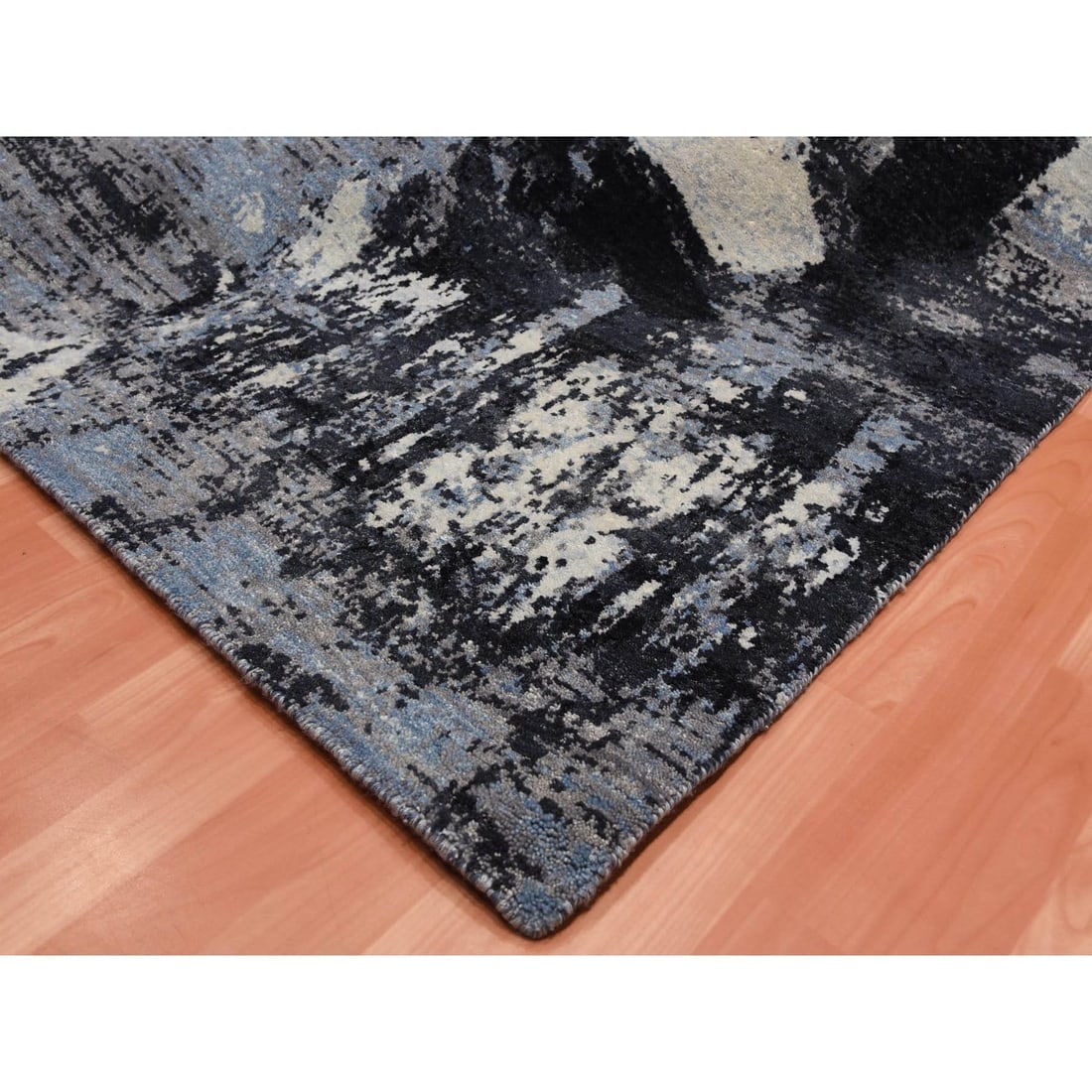 Black and Gray, Modern Abstract Design, Pure Wool Hand Knotted, Rug - 7