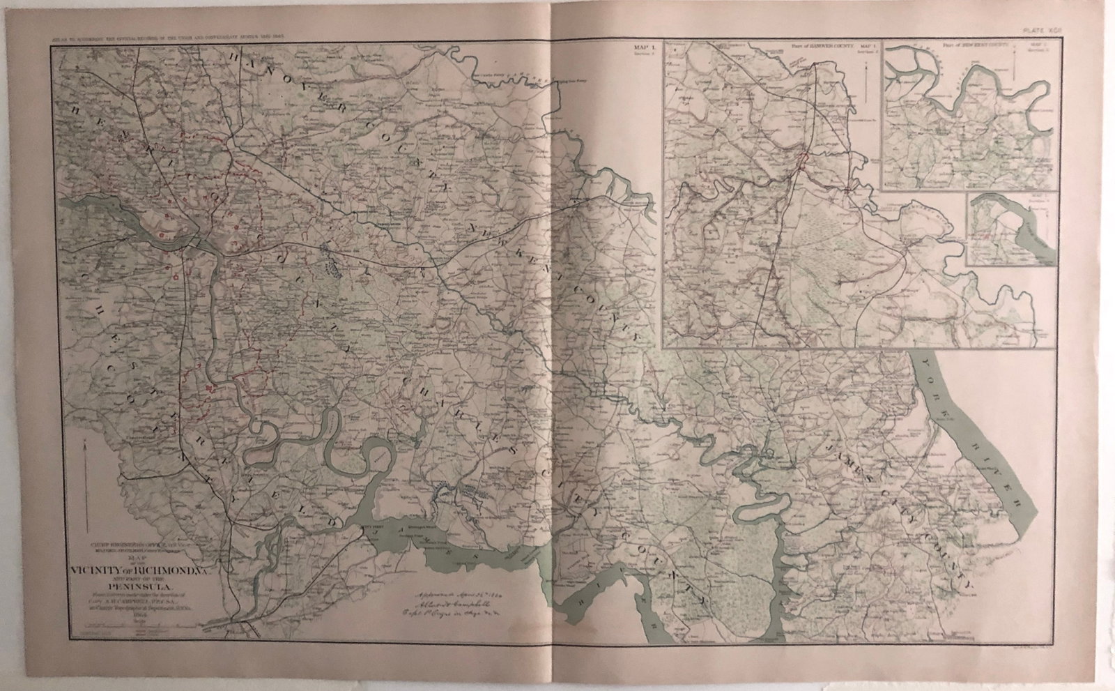 1893 Cowles Civil War Map of Vicinity of Richmond to the York River: Title:1893 Cowles Civil War Map of Vicinity of Richmond to the York River,li>Cartographer:C Cowles (compiled by) Year/Place:1893, Washington Map Dimension (in.):16.2 X 27 in. Description:This is an in