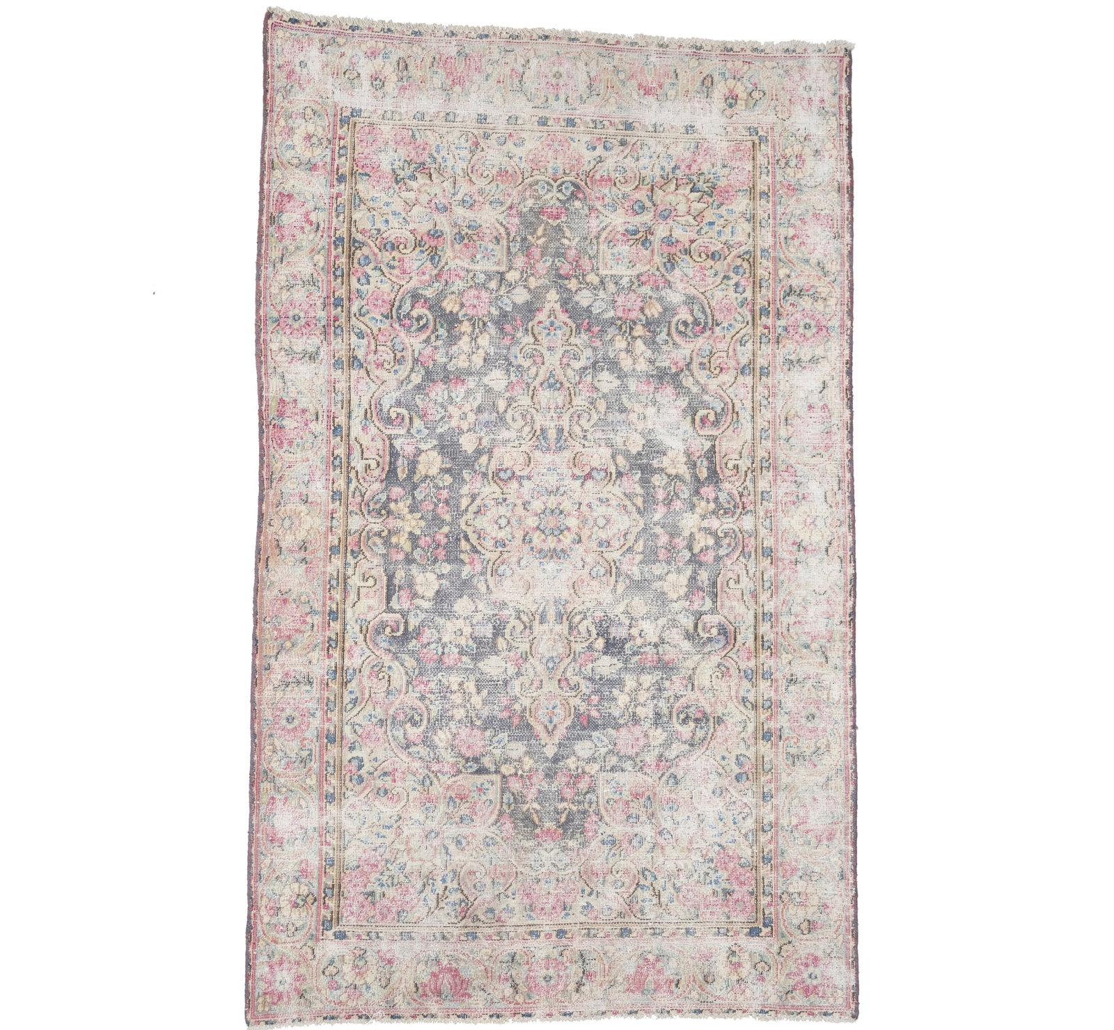 Antique Muted Brown Floral 3'7X5'9 Distressed Vintage Oriental Rug (1 of 13)