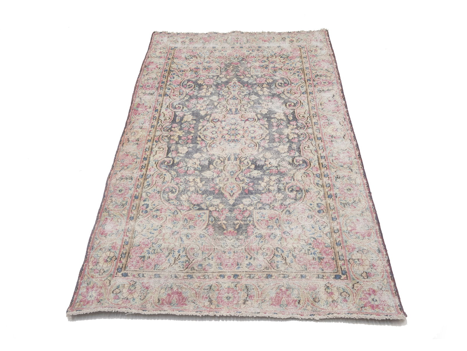 Antique Muted Brown Floral 3'7X5'9 Distressed Vintage Oriental Rug - 3