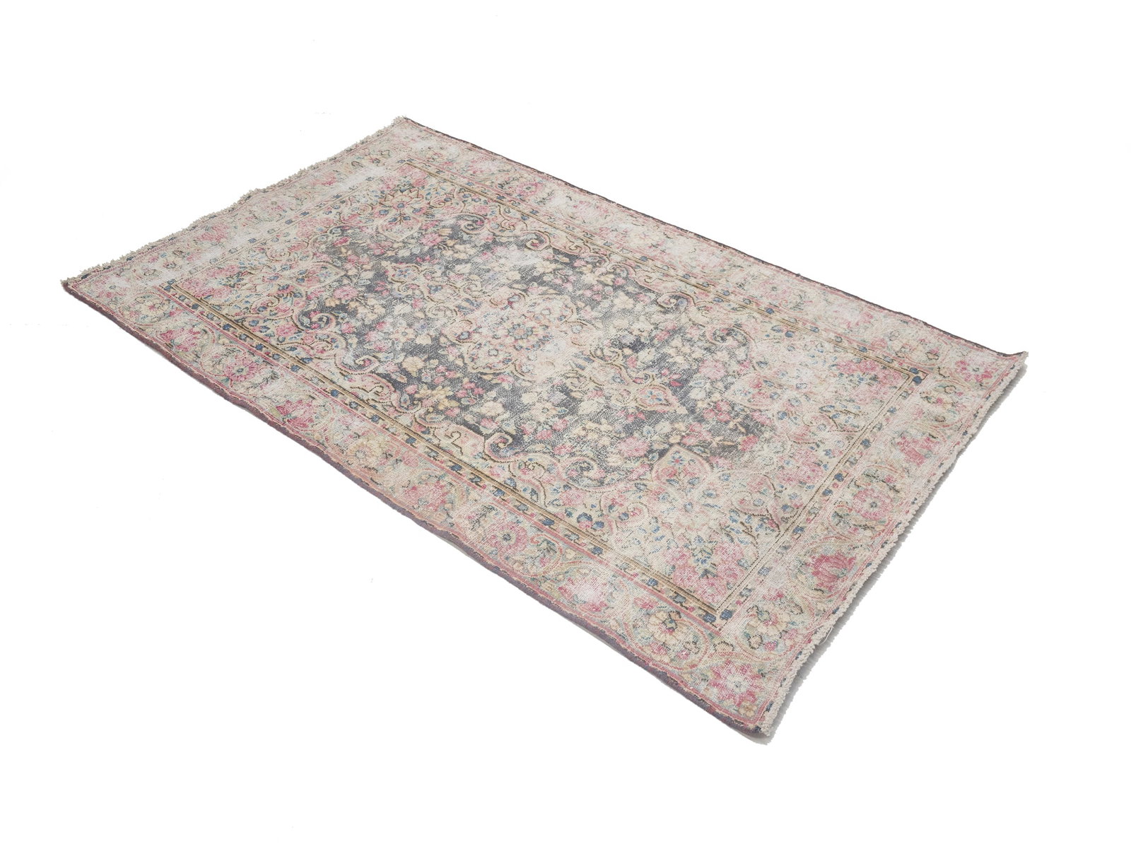 Antique Muted Brown Floral 3'7X5'9 Distressed Vintage Oriental Rug - 4